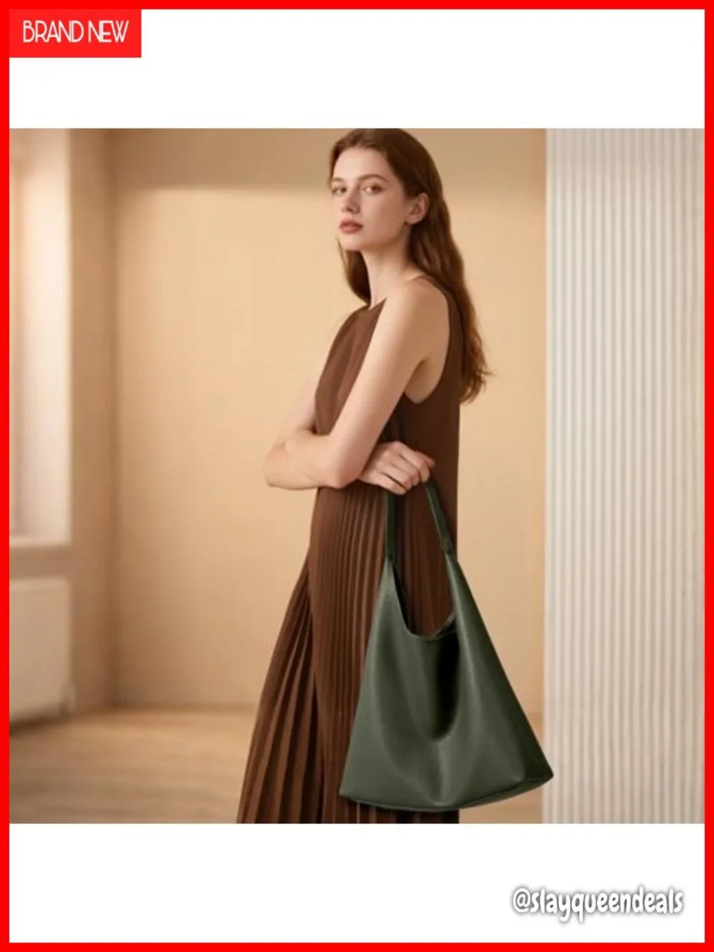 Slouchy Vegan Leather Hobo Bag Tote Shoulder Handbag 34cm